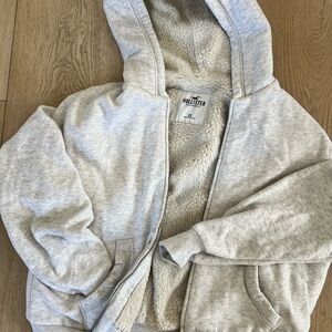 Hollister Heather Gray Sherpa-Lined Zip Hoodie